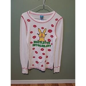Y2K Vintage‎ Happy Bunny Jim Benton Holliday Waffle Weave Shirt Mistletoe